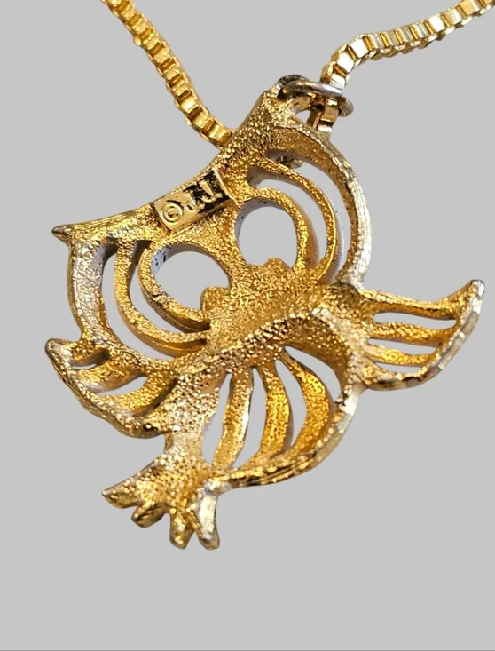 Vintage JJ Owl Pendant Necklace – Gold Tone & Enamel Signed JJ - Picture 3 of 6